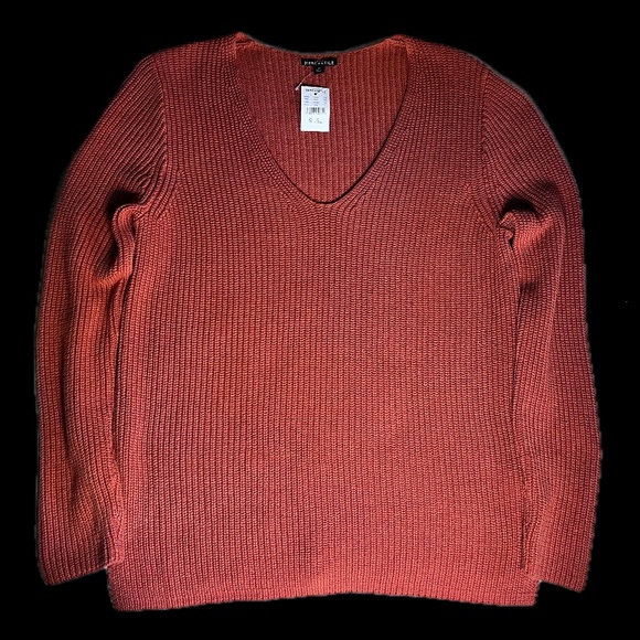 J. Crew Mercantile Ribbed V-Neck Pullover Sweater, Heather Pumpkin (NWT) - Picture 2 of 8